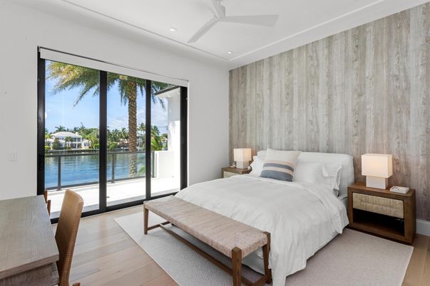 Bedroom, Interior, Recessed Lighting, Water, Wood Texture Flooring