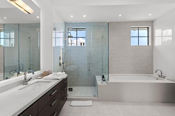 Bathroom, Dual Sink Vanities, Glass Shower, Interior, Recessed Lighting