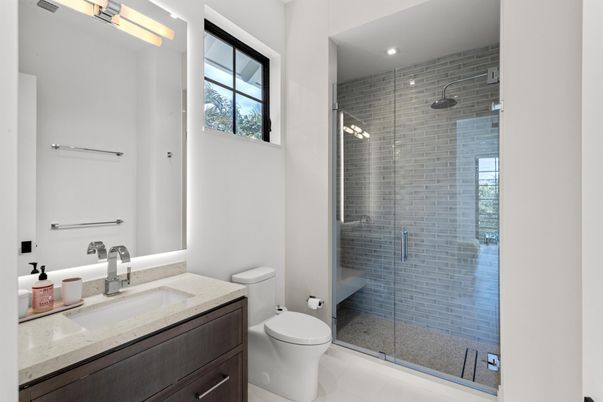 Bathroom, Glass Shower, Interior, Recessed Lighting