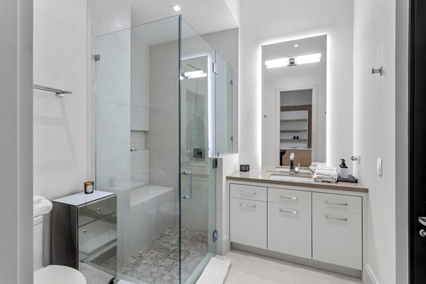 Bathroom, Glass Shower, Interior, Recessed Lighting