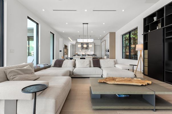 Interior, Kitchen, Living room, Pendant Lights, Recessed Lighting, Stainless Steel Appliances, Wood Texture Flooring