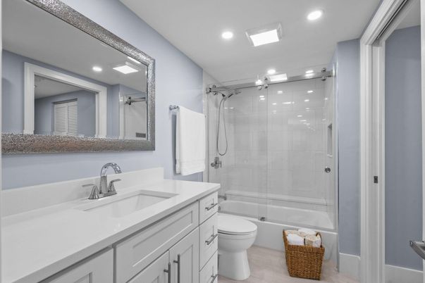 Bathroom, Glass Shower, Interior, Recessed Lighting