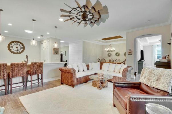 Chandelier, Dining room, Interior, Living room, Pendant Lights, Recessed Lighting, Wood Texture Flooring