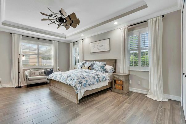 Bedroom, Interior, Recessed Lighting, Wood Texture Flooring