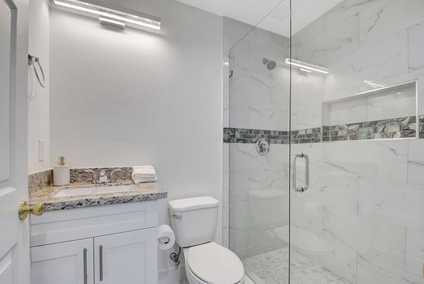 Bathroom, Glass Shower, Interior, Marble Walls