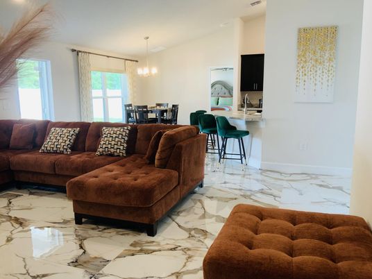 Dining room, Interior, Kitchen, Living room, Marble, Pendant Lights, Recessed Lighting