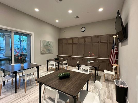 Dining room, Interior, Recessed Lighting, Wood Texture Flooring