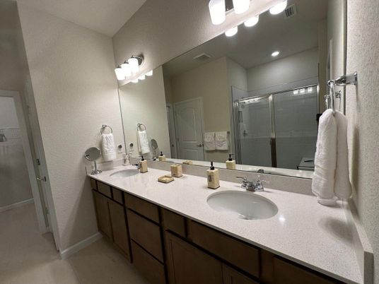Bathroom, Dual Sink Vanities, Glass Shower, Interior, Recessed Lighting