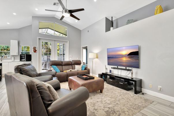 Interior, Living room, Recessed Lighting, Wood Texture Flooring