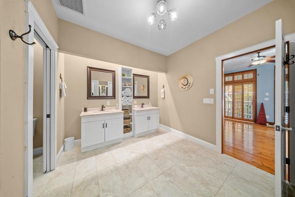 Bathroom, Dual Sink Vanities, Interior, Wood Texture Flooring