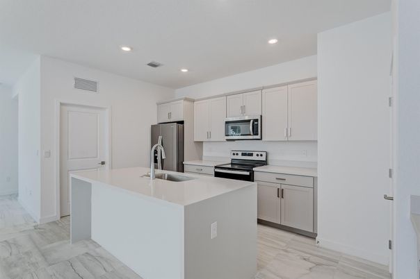 Interior, Kitchen, Marble, Recessed Lighting, Stainless Steel Appliances