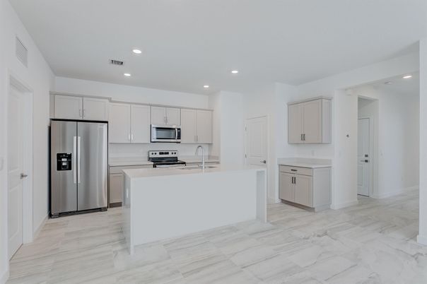 Interior, Kitchen, Marble, Recessed Lighting, Stainless Steel Appliances