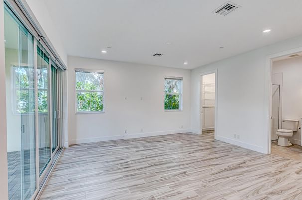 Bathroom, Empty room, Interior, Recessed Lighting, Wood Texture Flooring