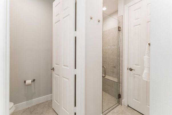 Bathroom, Glass Shower, Interior, Recessed Lighting