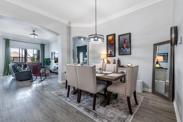 Dining room, Interior, Living room, Pendant Lights, Wood Texture Flooring