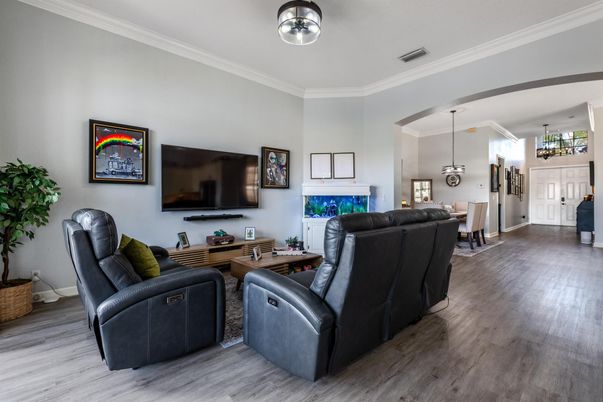 Dining room, Interior, Living room, Pendant Lights, Wood Texture Flooring