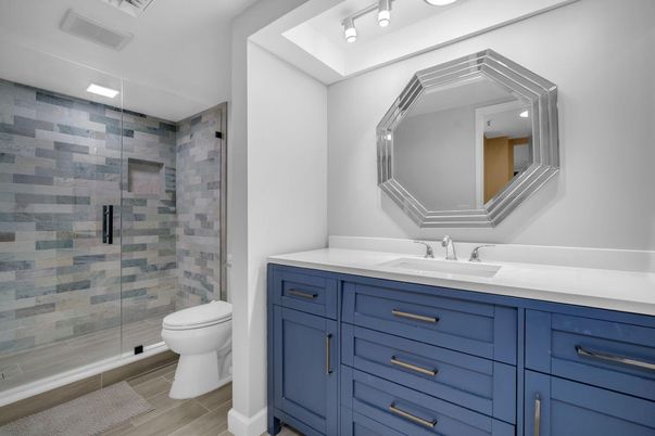 Bathroom, Glass Shower, Interior, Recessed Lighting