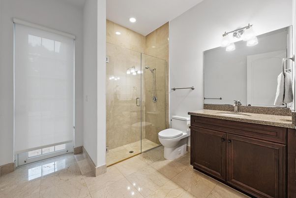 Bathroom, Glass Shower, Interior, Recessed Lighting