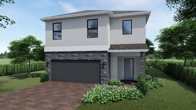 Attached, Exterior, Facade, Brick Facade, Modern