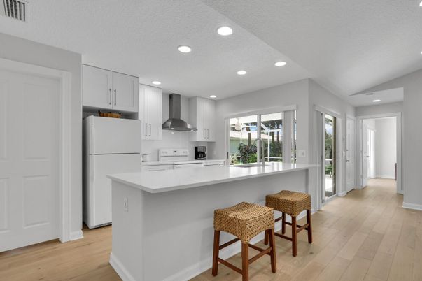 Interior, Kitchen, Recessed Lighting, Wood Texture Flooring