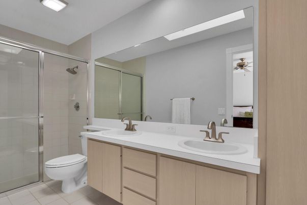 Bathroom, Dual Sink Vanities, Glass Shower, Interior, Recessed Lighting