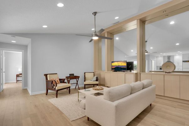 Interior, Living room, Recessed Lighting, Wood Texture Flooring