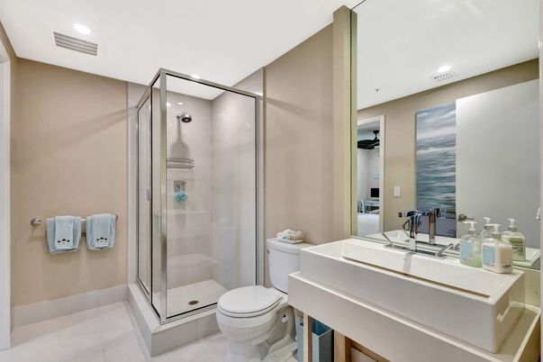 Bathroom, Glass Shower, Interior, Recessed Lighting