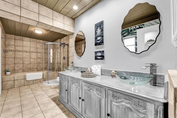 Bathroom, Glass Shower, Interior, Recessed Lighting