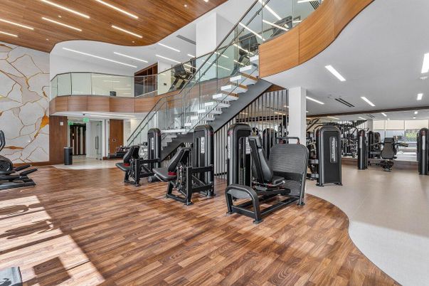 Fitness Equipment, Gym, Interior, Recessed Lighting, Wooden Ceilings, Wood Texture Flooring