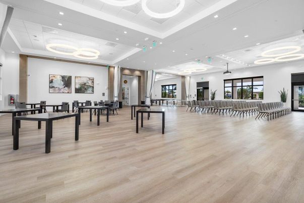 Dining room, Interior, Pendant Lights, Recessed Lighting, Wood Texture Flooring