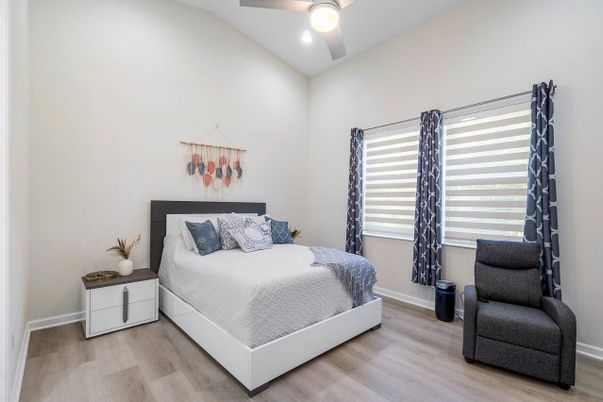 Bedroom, Interior, Recessed Lighting, Wood Texture Flooring