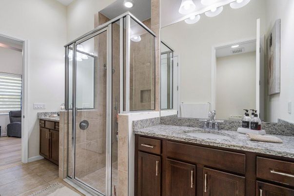 Bathroom, Dual Sink Vanities, Glass Shower, Interior, Recessed Lighting