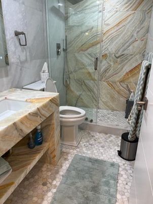 Bathroom, Glass Shower, Interior, Marble Walls