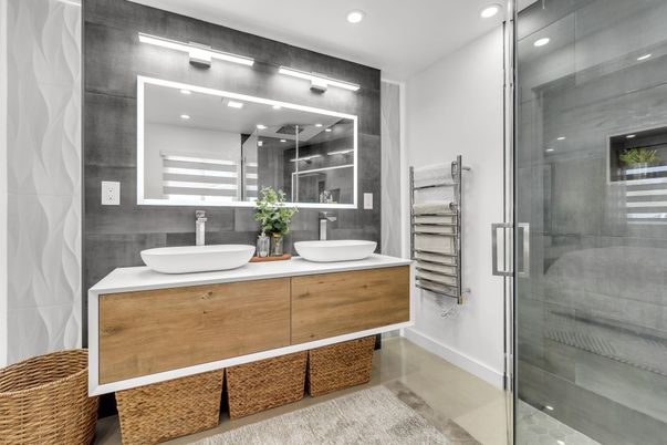 Bathroom, Dual Sink Vanities, Glass Shower, Interior, Recessed Lighting
