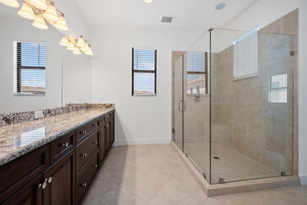 Bathroom, Dual Sink Vanities, Glass Shower, Interior, Recessed Lighting