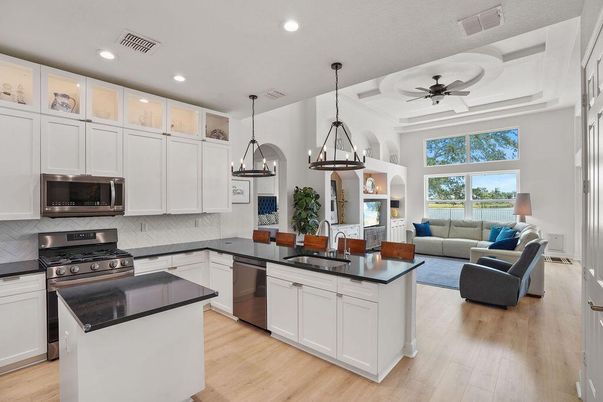 Interior, Kitchen, Living room, Pendant Lights, Recessed Lighting, Stainless Steel Appliances, Wood Texture Flooring