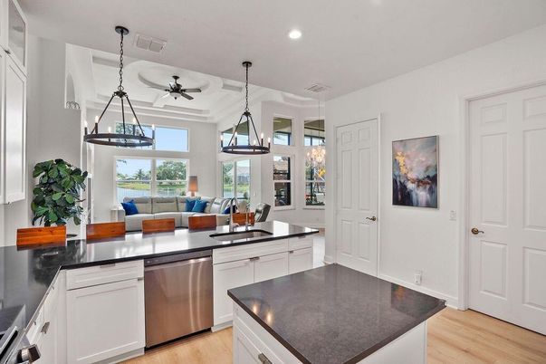 Interior, Kitchen, Living room, Pendant Lights, Recessed Lighting, Stainless Steel Appliances, Wood Texture Flooring