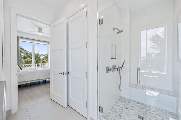 Bathroom, Bedroom, Glass Shower, Interior, Wood Texture Flooring