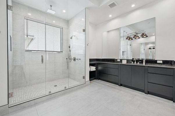 Bathroom, Dual Sink Vanities, Glass Shower, Interior, Recessed Lighting