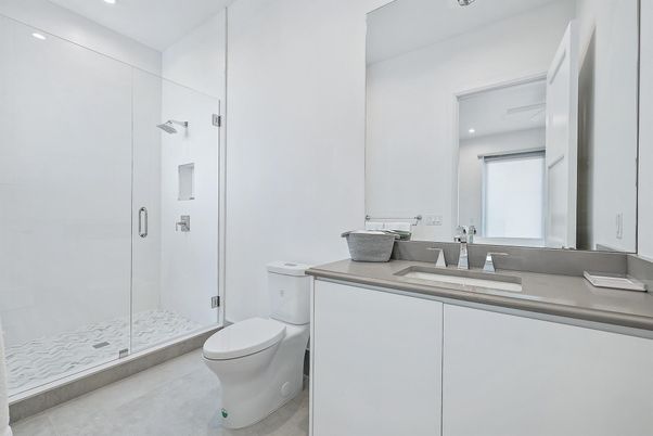 Bathroom, Glass Shower, Interior, Recessed Lighting