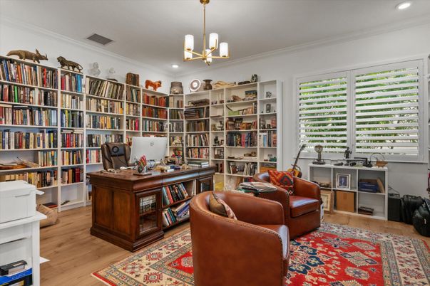 Home Office, Interior, Pendant Lights, Recessed Lighting, Wood Texture Flooring