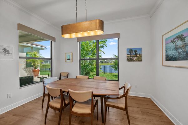 Dining room, Interior, Pendant Lights, Wood Texture Flooring