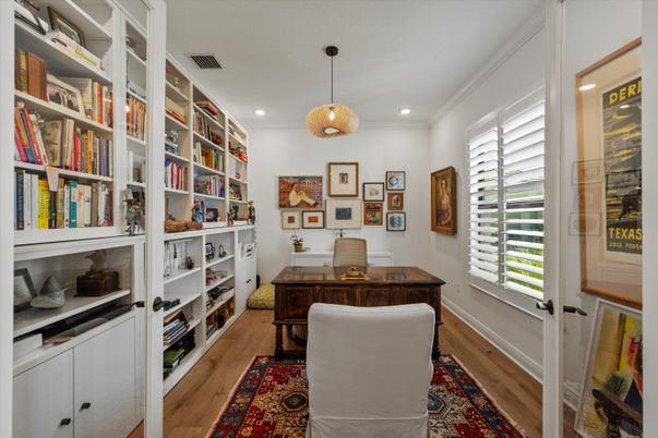 Home Office, Interior, Pendant Lights, Recessed Lighting, Wood Texture Flooring