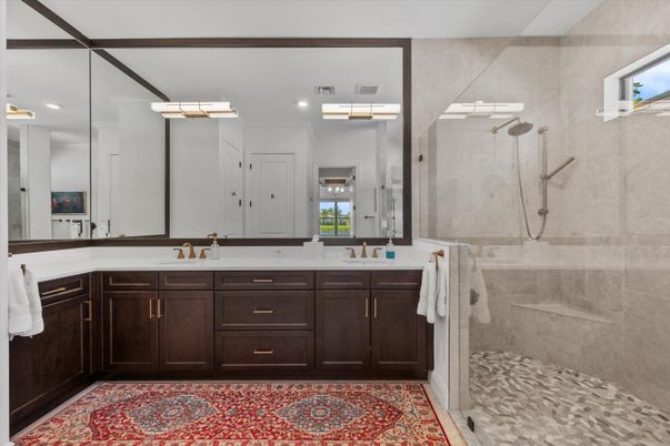 Bathroom, Dual Sink Vanities, Glass Shower, Interior, Recessed Lighting