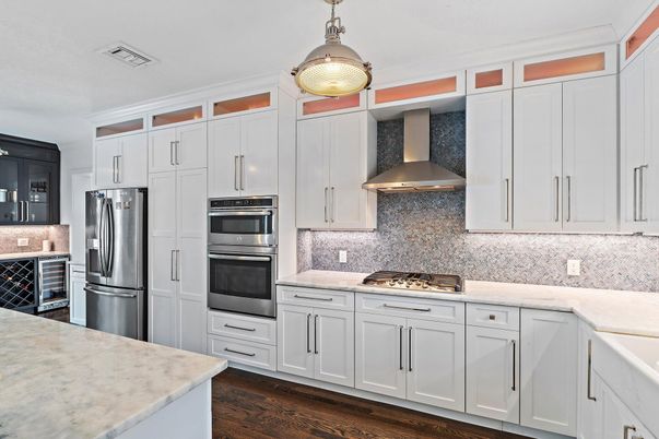 Interior, Kitchen, Pendant Lights, Stainless Steel Appliances, Wood Texture Flooring