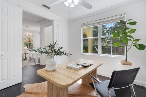 Chandelier, Home Office, Interior, Wood Texture Flooring