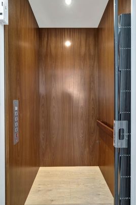 Elevator, Interior, Recessed Lighting, Wooden Walls
