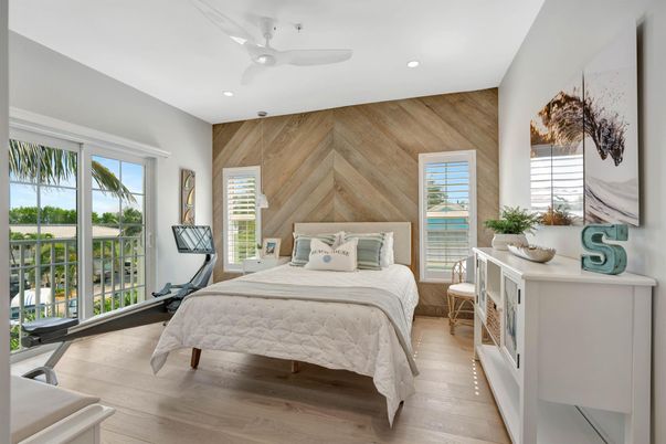 Bedroom, Interior, Recessed Lighting, Wood Texture Flooring, Wooden Walls