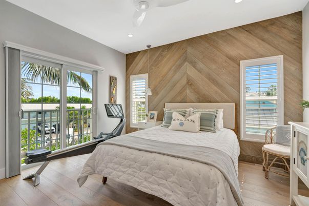 Bedroom, Interior, Recessed Lighting, Wood Texture Flooring, Wooden Walls
