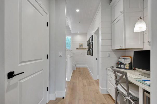 Home Office, Interior, Pendant Lights, Recessed Lighting, Wood Texture Flooring